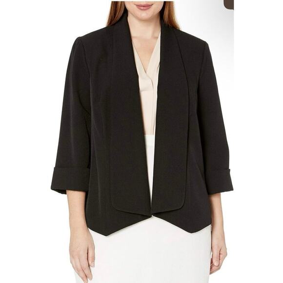 KASPER NWT Open Front Fly Away 3/4 Sleeve Black Suit Jacket Size 18 - Picture 1 of 14